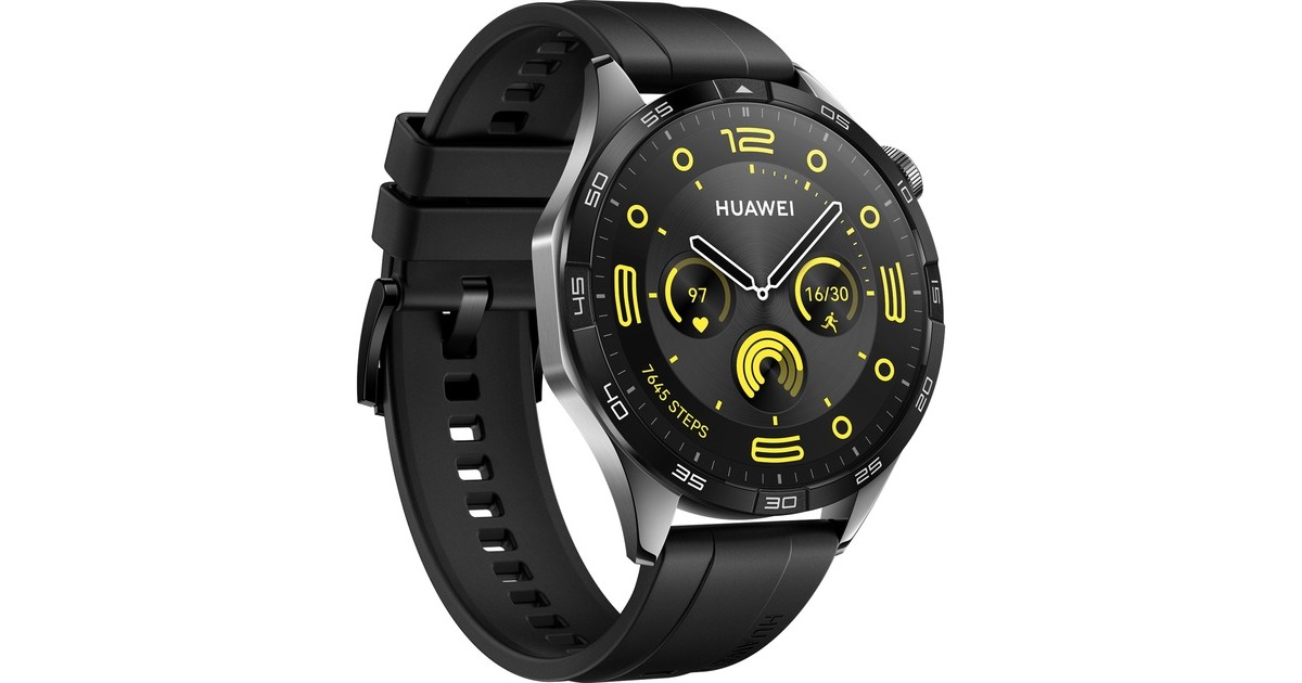 Huawei Watch GT4 46mm (Phoinix-B19F), Smartwatch(schwarz, schwarzes Fluorelastomer-Armband)