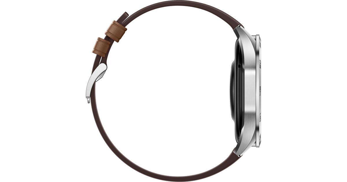 Huawei Watch GT4 46mm (Phoinix-B19L), Smartwatch(silber, braunes Lederarmband)