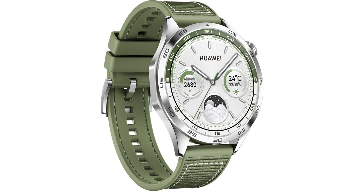 Huawei Watch GT4 46mm (Phoinix-B19W), Smartwatch(grün, gewebtes Armband)