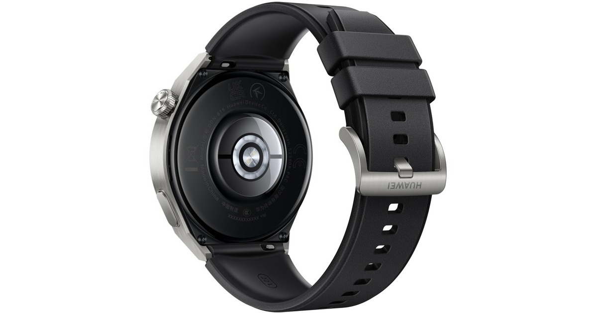 Huawei Watch GT 3 Pro Titanium, Smartwatch(titan, 46mm; Armband: schwarzes Fluorelastomer-Armband)