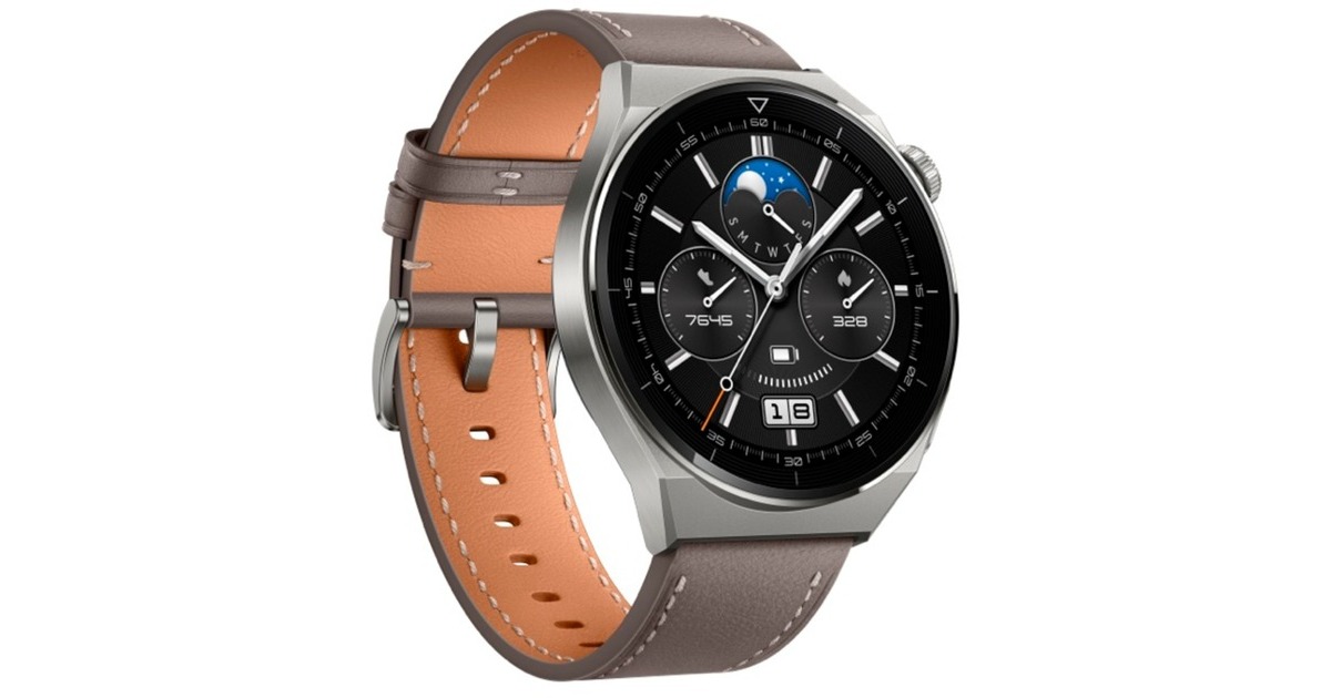 Huawei Watch GT 3 Pro Titanium, Smartwatch(titan, 46mm; Armband: graues Lederarmband)