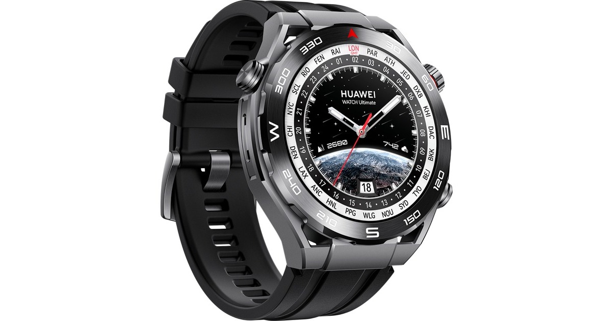 Huawei Watch Ultimate Entdeckerschwarz, Smartwatch(schwarz, Armband: Schwarz, HNBR-Kautschuk)