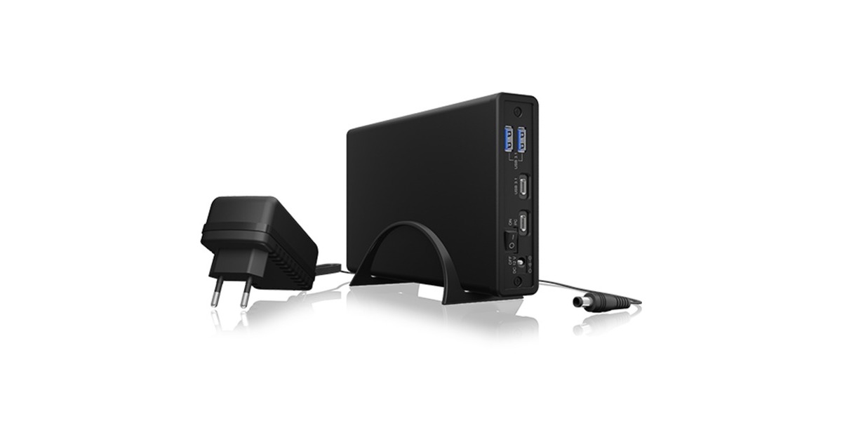 ICY BOX IB-382H-C31, Laufwerksgehäuse(schwarz, für 1x HDD/SSD mit USB 3.2 (Gen 2) Type-C Anschluss und USB Hub)