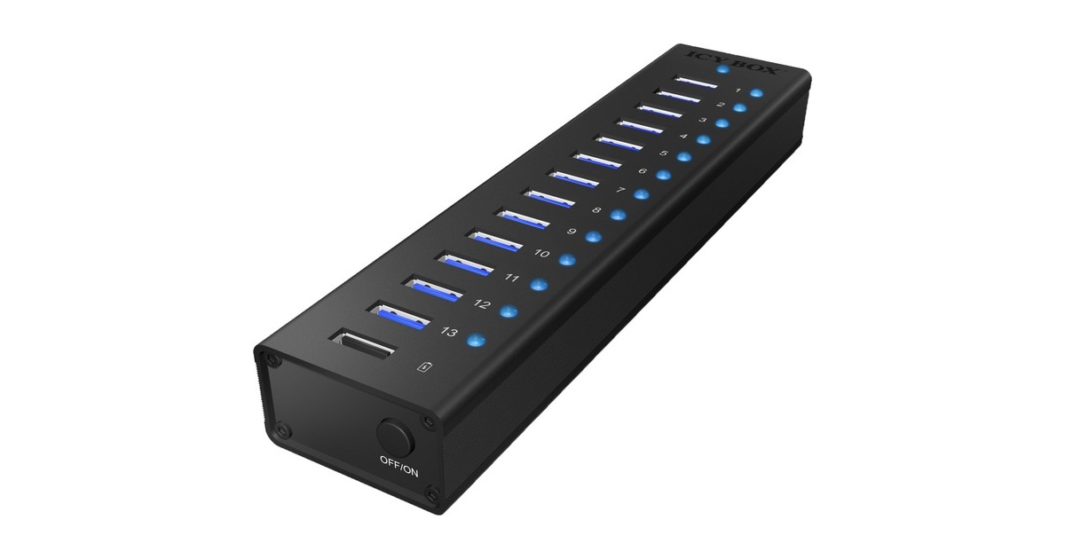 ICY BOX IB-AC6113, USB-Hub(schwarz, 13x USB 3.0, inkl. Ladeanschluss)