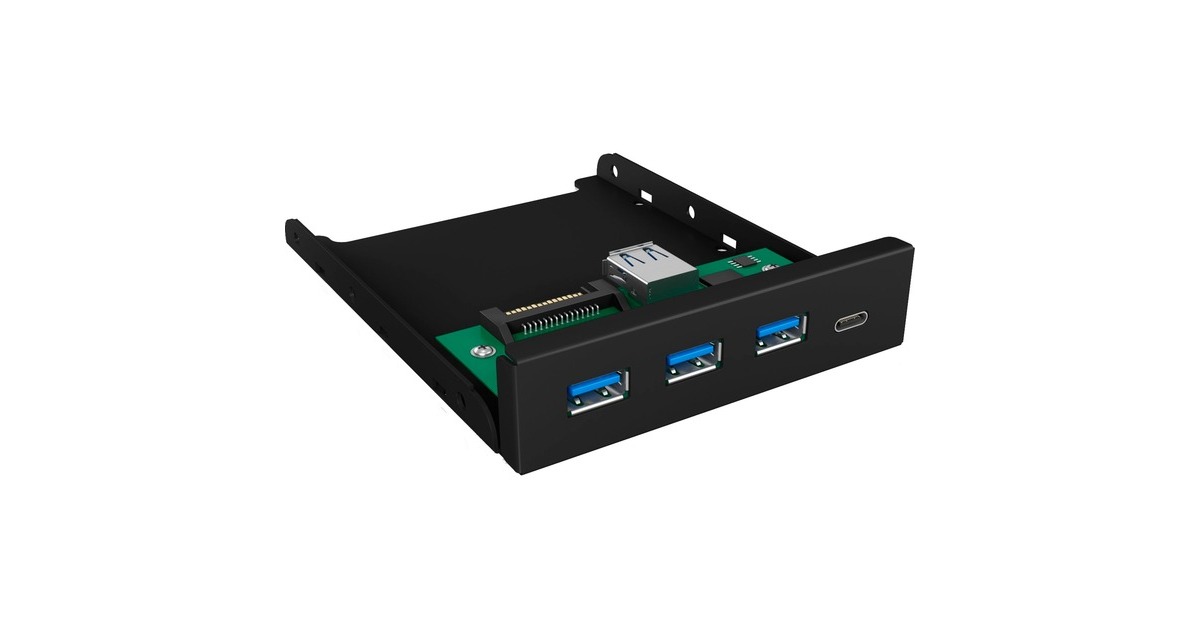 ICY BOX IB-HUB1418-i3, Frontpanel(schwarz, 3x USB 3.0 Type-A, 1x USB Type-C)