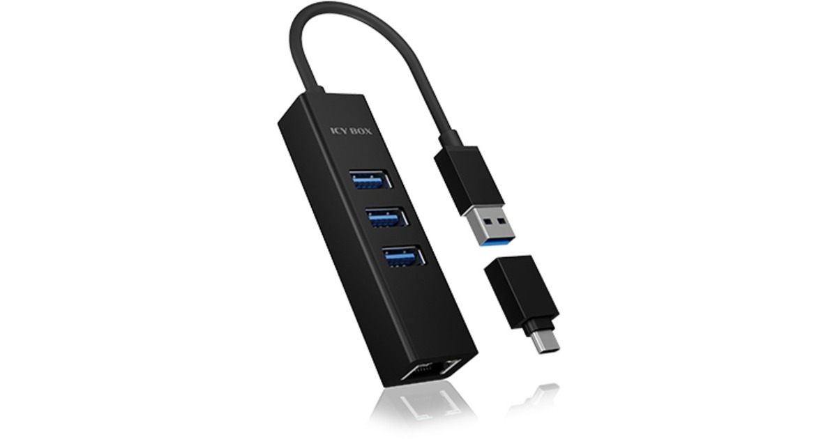 ICY BOX IB-HUB1419-LAN, USB-Hub(schwarz)