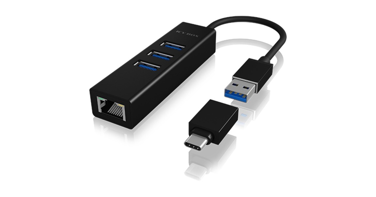 ICY BOX IB-HUB1419-LAN, USB-Hub(schwarz)