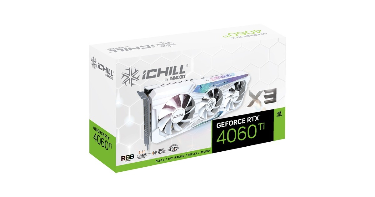 INNO3D GeForce RTX 4060 Ti 8GB ICHILL X3 WHITE, Grafikkarte(weiß, DLSS 3, 3x DisplayPort, 1x HDMI 2.1)