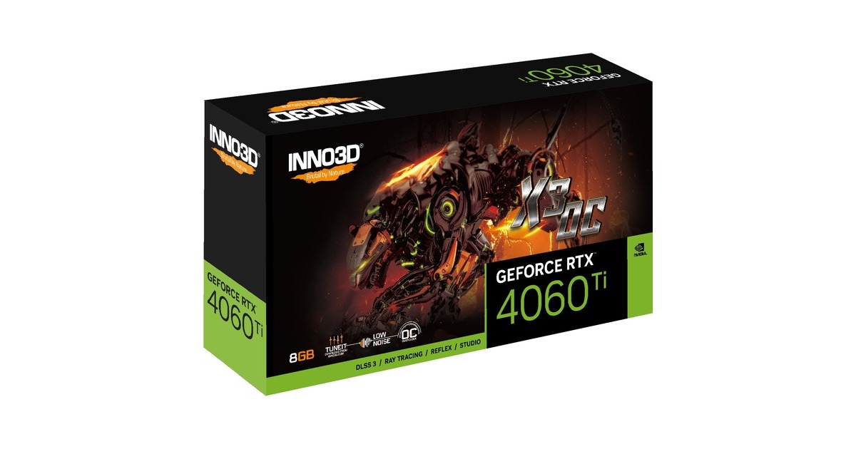 INNO3D GeForce RTX 4060 Ti 8GB X3 OC, Grafikkarte(DLSS 3, 3x DisplayPort, 1x HDMI 2.1)