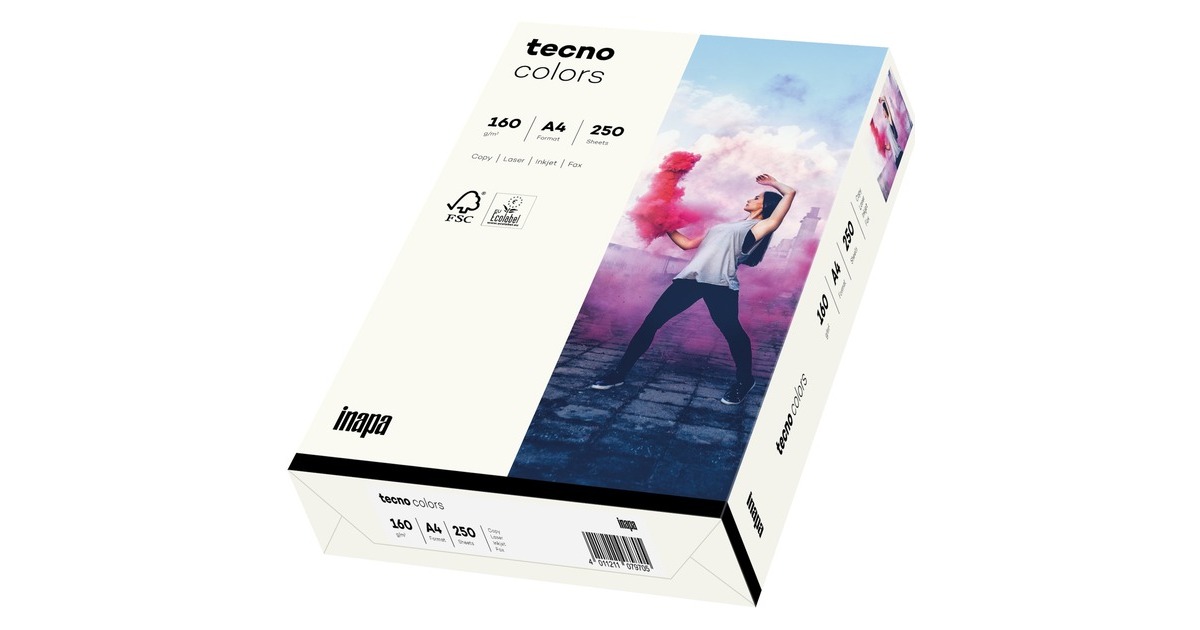 Inapa Tecno colors weiß A4, Papier(DIN A4 (250 Blatt), 160 g/m²)