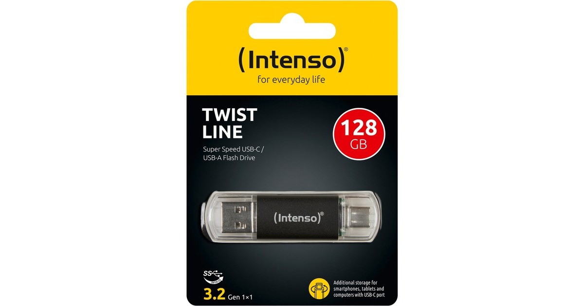 Intenso Twist Line 128 GB, USB-Stick(anthrazit/transparent, USB-A 3.2 Gen 1, USB-C 3.2 Gen 1)