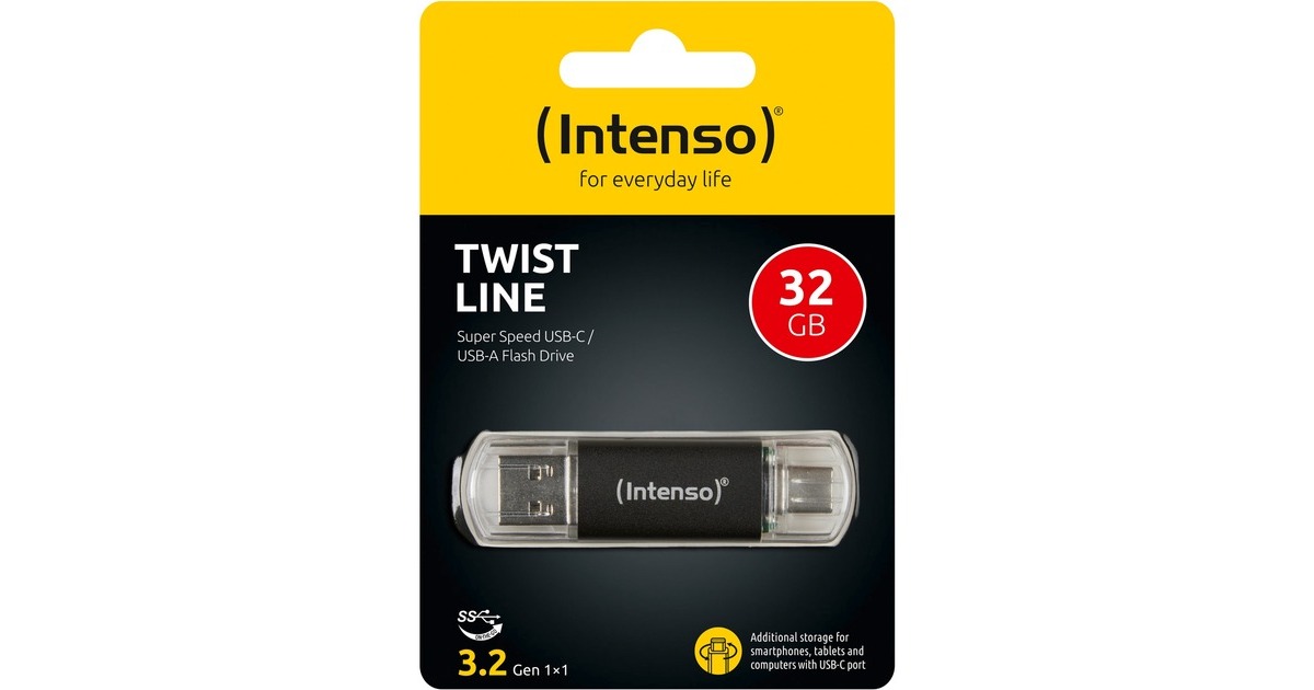 Intenso Twist Line 32 GB, USB-Stick(anthrazit/transparent, USB-A 3.2 Gen 1, USB-C 3.2 Gen 1)