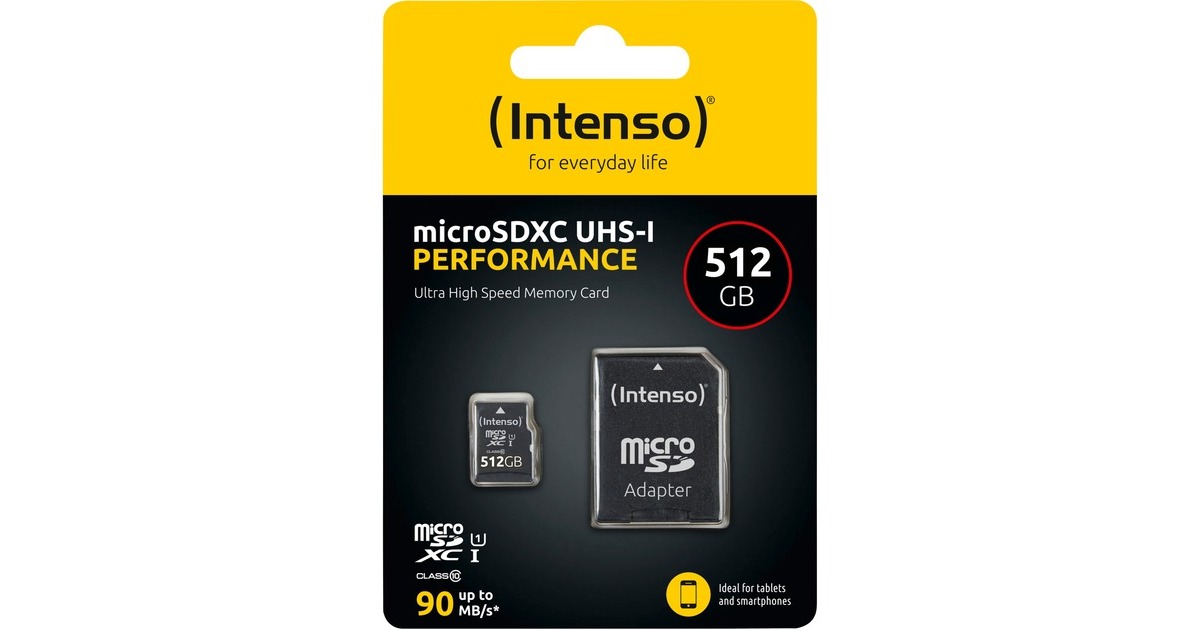 Intenso UHS-I Performance 512 GB microSDXC, Speicherkarte(schwarz, UHS-I U1, Class 10)
