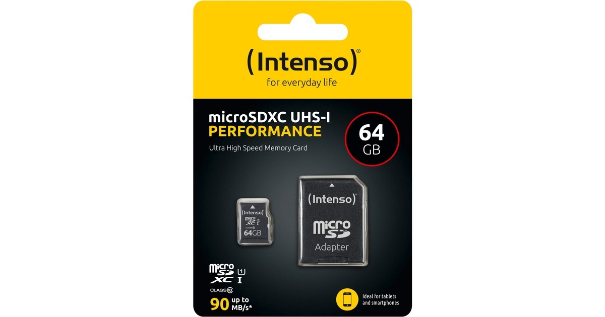 Intenso UHS-I Performance 64 GB microSDXC, Speicherkarte(schwarz, UHS-I U1, Class 10)