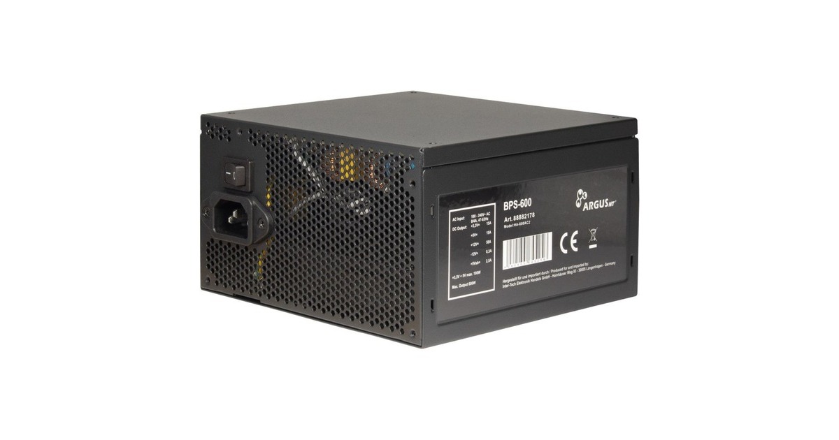 Inter-Tech Argus BPS-600 600W, PC-Netzteil(schwarz, 4x PCIe, 600 Watt)