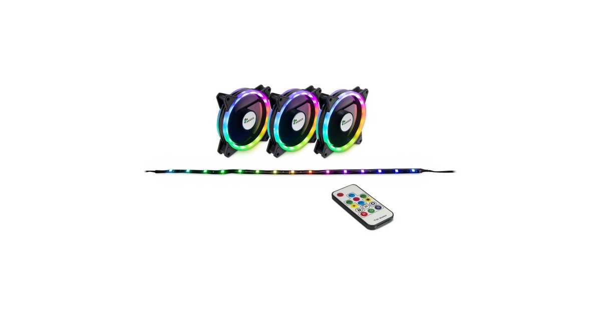 Inter-Tech Argus RGB-Fan Set RS-04 120x120x25, Gehäuselüfter(schwarz, 3er Pack, Fernbedienung, 1x RGB LED-Streifen, Steuerungseinheit)
