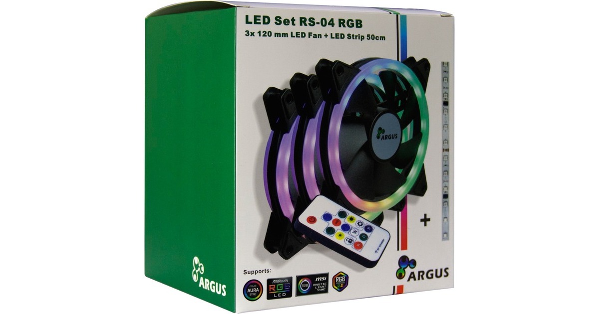 Inter-Tech Argus RGB-Fan Set RS-04 120x120x25, Gehäuselüfter(schwarz, 3er Pack, Fernbedienung, 1x RGB LED-Streifen, Steuerungseinheit)