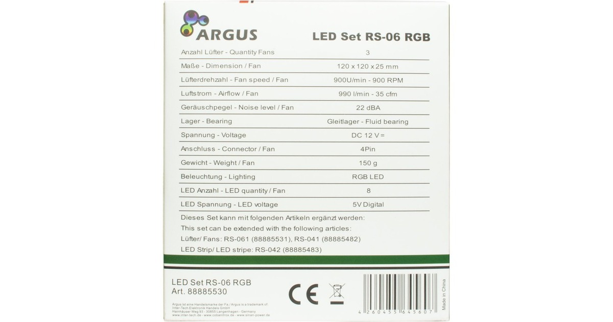 Inter-Tech Argus RGB-Fan Set RS-06 120x120x25, Gehäuselüfter(3er Set, inkl. Controller)