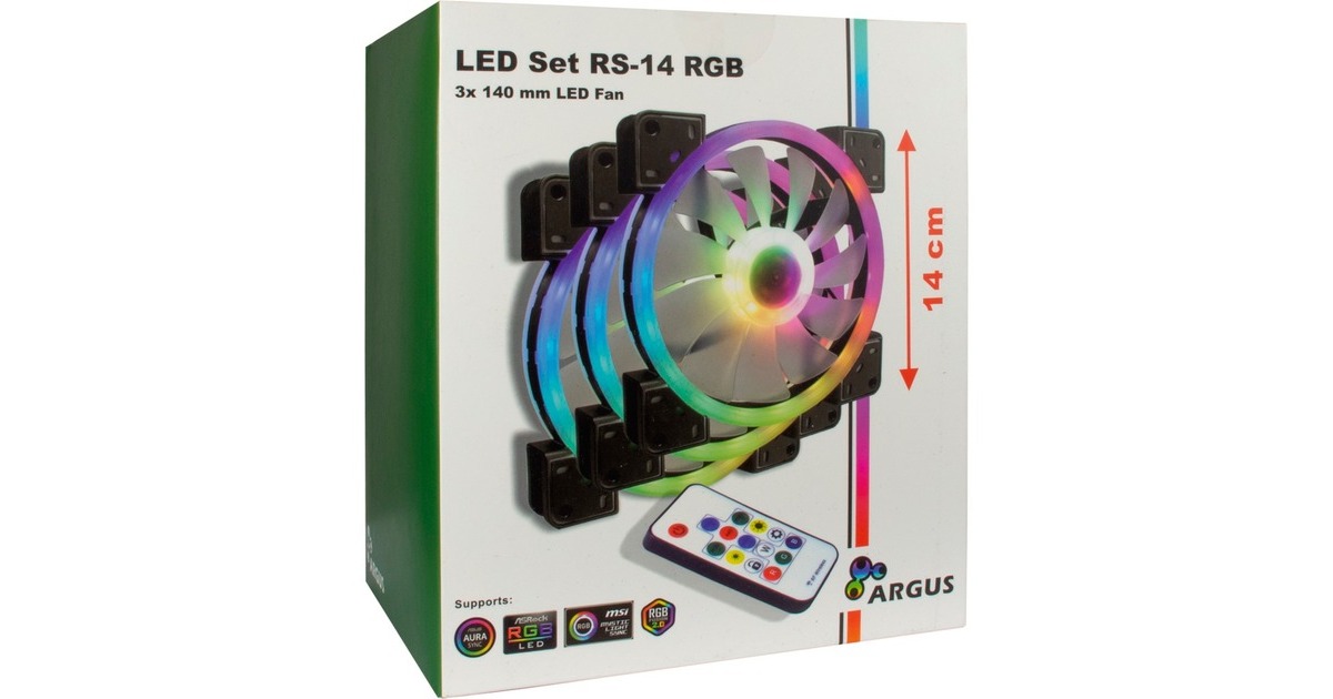 Inter-Tech Argus RGB-Fan Set RS-14 140x140x25, Gehäuselüfter(schwarz, 3er Set, inkl. Controller)