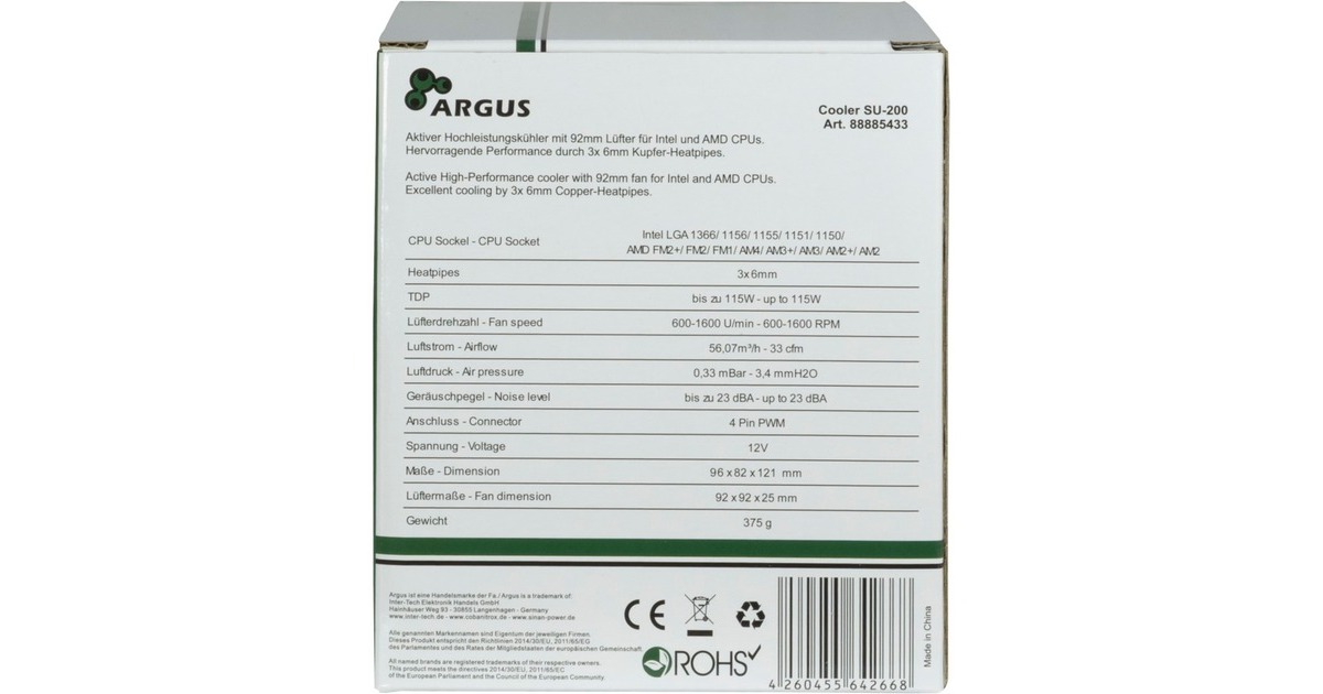 Inter-Tech Argus SU-200, CPU-Kühler