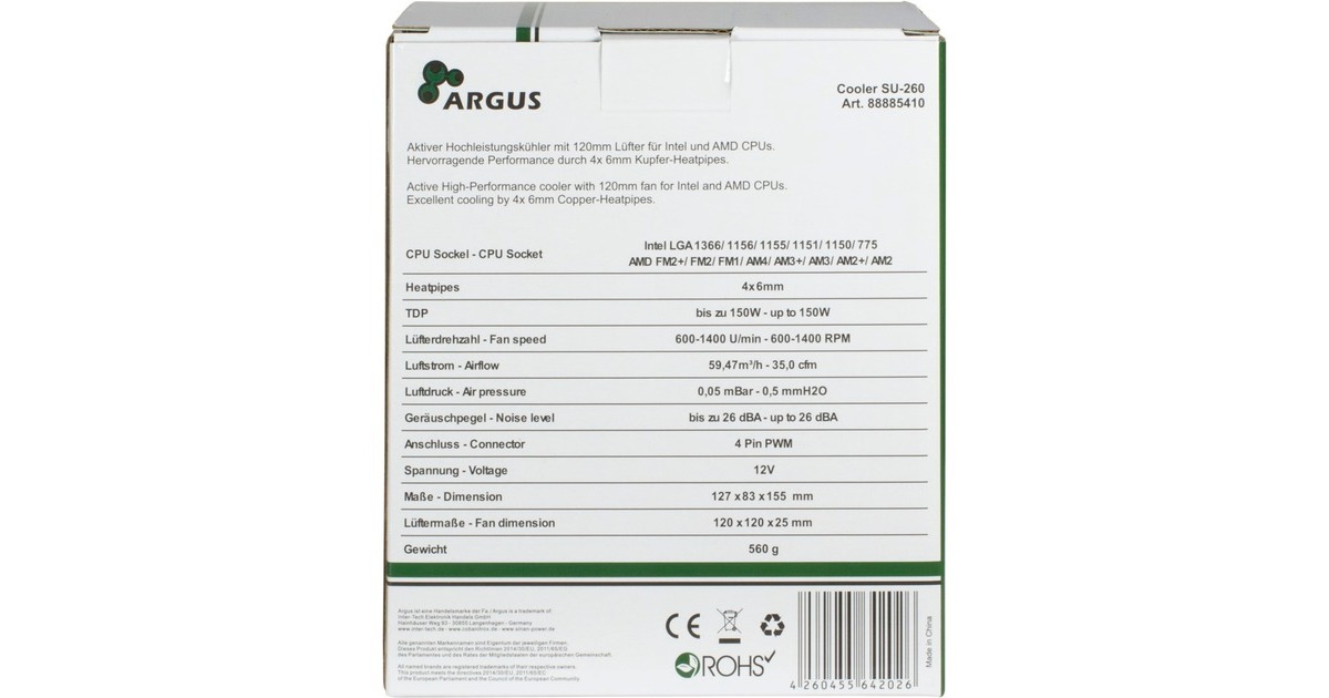 Inter-Tech Argus SU-260, CPU-Kühler