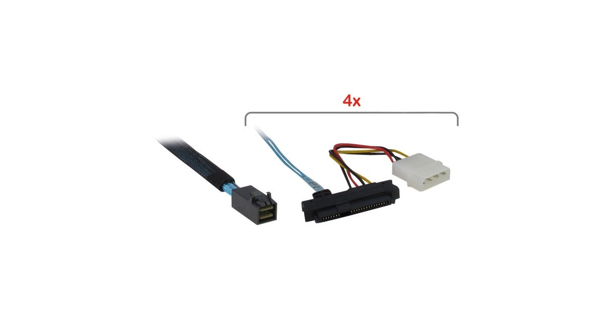 4x 8482 SATA Power(schwarz/blau, 0,5 Meter (teilummantelt))