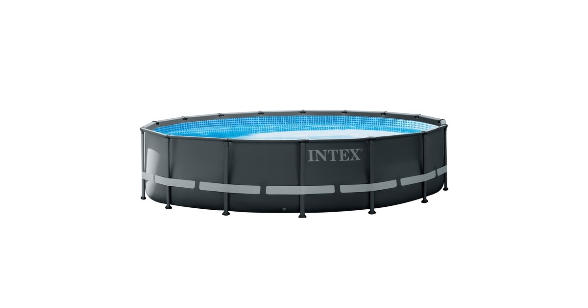 Intex Frame Pool Set Ultra Rondo XTR Ø 488 x 122cm, Schwimmbad(dunkelgrau/blau, Sandfilteranlage SF90220RC-1)