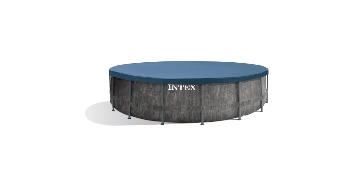 Intex Premium Frame Pool Set Prism Greywood, Ø 457 x 122cm, Schwimmbad(grau, mit Kartuschen-Filteranlage)
