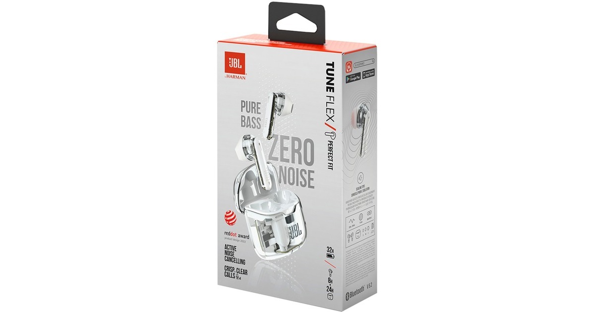 JBL Tune Flex Ghost Edition, Kopfhörer(weiß/transparent, USB-C, Bluetooth)