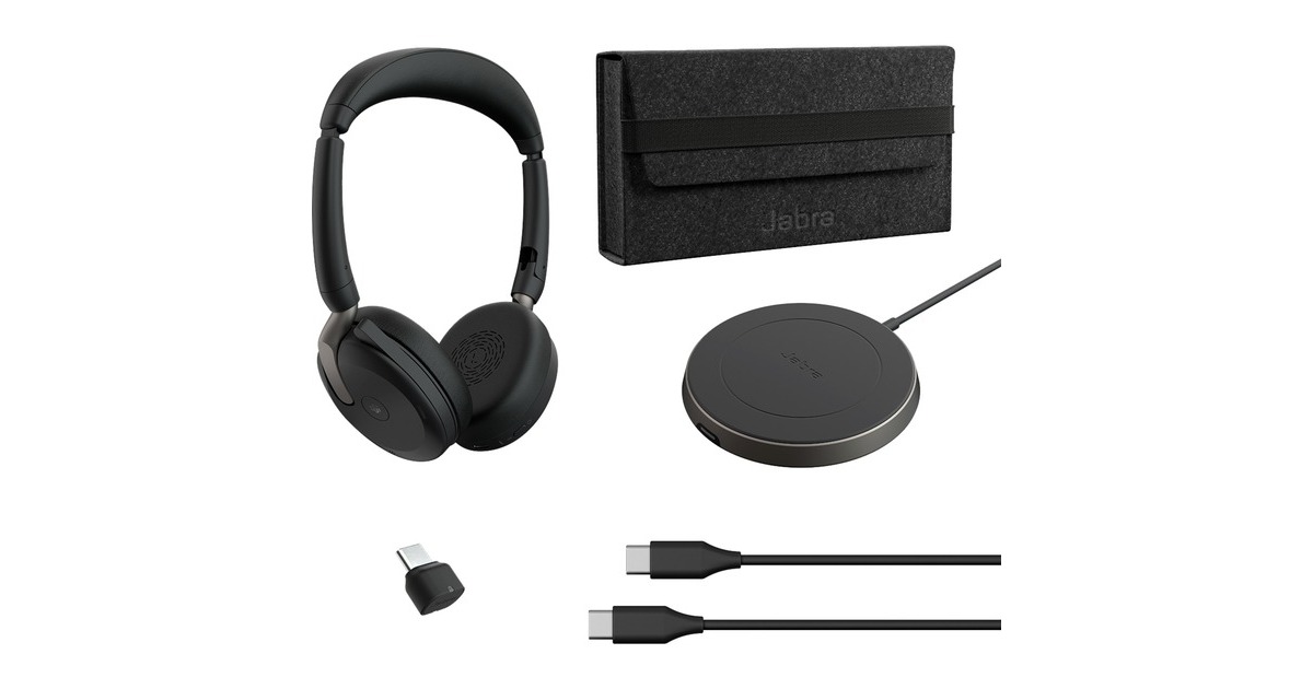 Jabra Evolve2 65 Flex Duo WLC, mit Ladepad, Headset(schwarz, Stereo, Microsoft Teams, USB-C, Link380c)