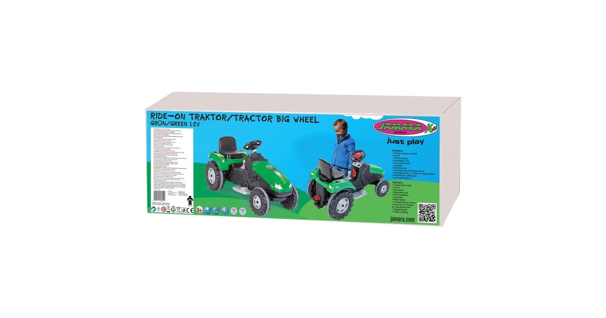 Jamara Ride-on Traktor Big Wheel, Kinderfahrzeug(grün/grau, 12 V)