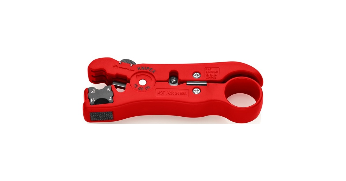 KNIPEX Abisolierwerkzeug für Koax-Kabel 16 60 06 SB , Abisolier-/ Abmantelungswerkzeug(für Typ RG59, RG6, RG7 und RG11)