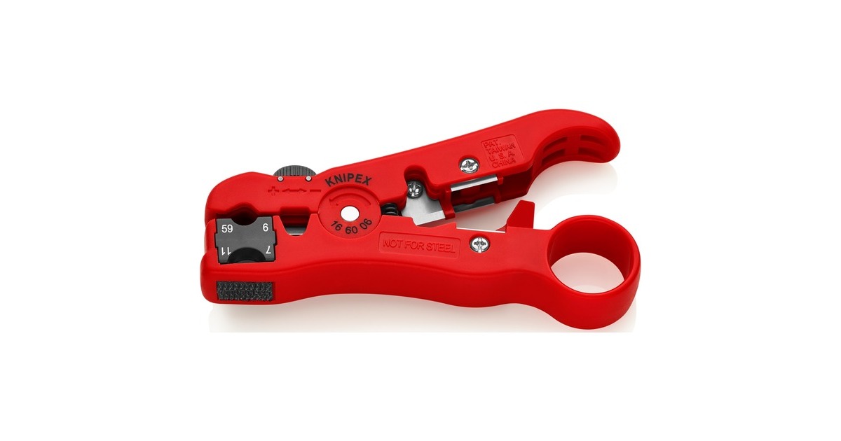 KNIPEX Abisolierwerkzeug für Koax-Kabel 16 60 06 SB , Abisolier-/ Abmantelungswerkzeug(für Typ RG59, RG6, RG7 und RG11)