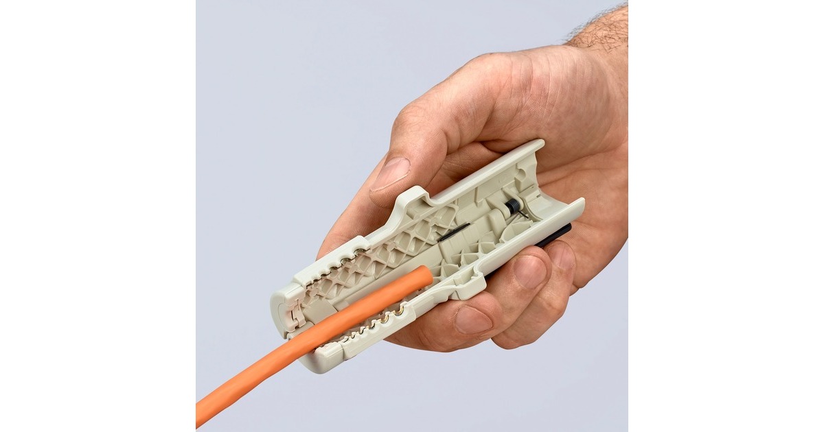 KNIPEX Abmantelungswerkzeug für Datenkabel 16 65 125 SB, Abisolier-/ Abmantelungswerkzeug(Befestigungsclip, Öffnungsfeder und Sperrklinke)