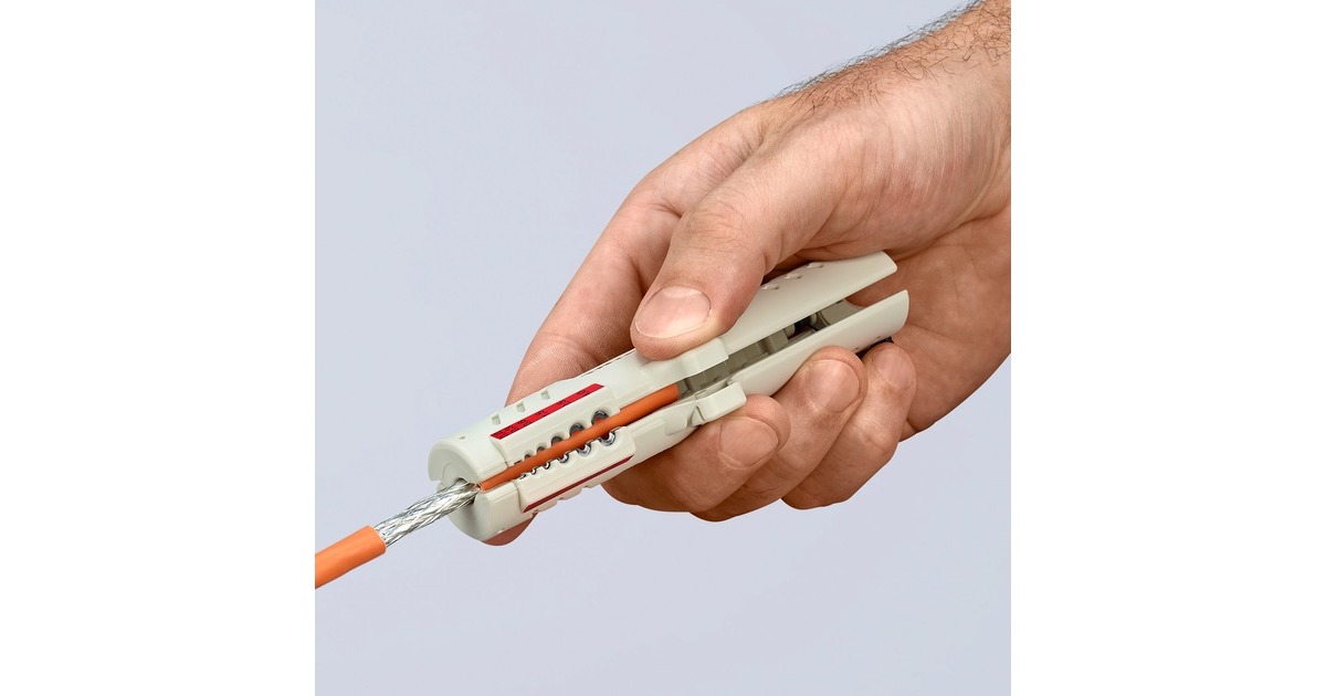 KNIPEX Abmantelungswerkzeug für Datenkabel 16 65 125 SB, Abisolier-/ Abmantelungswerkzeug(Befestigungsclip, Öffnungsfeder und Sperrklinke)
