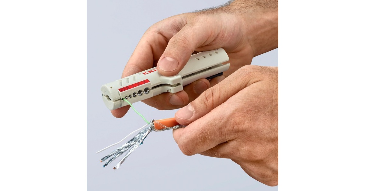 KNIPEX Abmantelungswerkzeug für Datenkabel 16 65 125 SB, Abisolier-/ Abmantelungswerkzeug(Befestigungsclip, Öffnungsfeder und Sperrklinke)