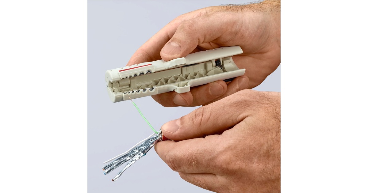 KNIPEX Abmantelungswerkzeug für Datenkabel 16 65 125 SB, Abisolier-/ Abmantelungswerkzeug(Befestigungsclip, Öffnungsfeder und Sperrklinke)