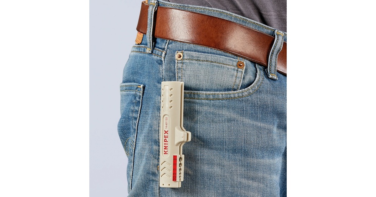 KNIPEX Abmantelungswerkzeug für Datenkabel 16 65 125 SB, Abisolier-/ Abmantelungswerkzeug(Befestigungsclip, Öffnungsfeder und Sperrklinke)