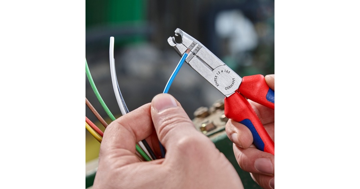KNIPEX Abmantelungszange 13 42 165, Abisolier-Zange(rot/blau, Länge 165mm)