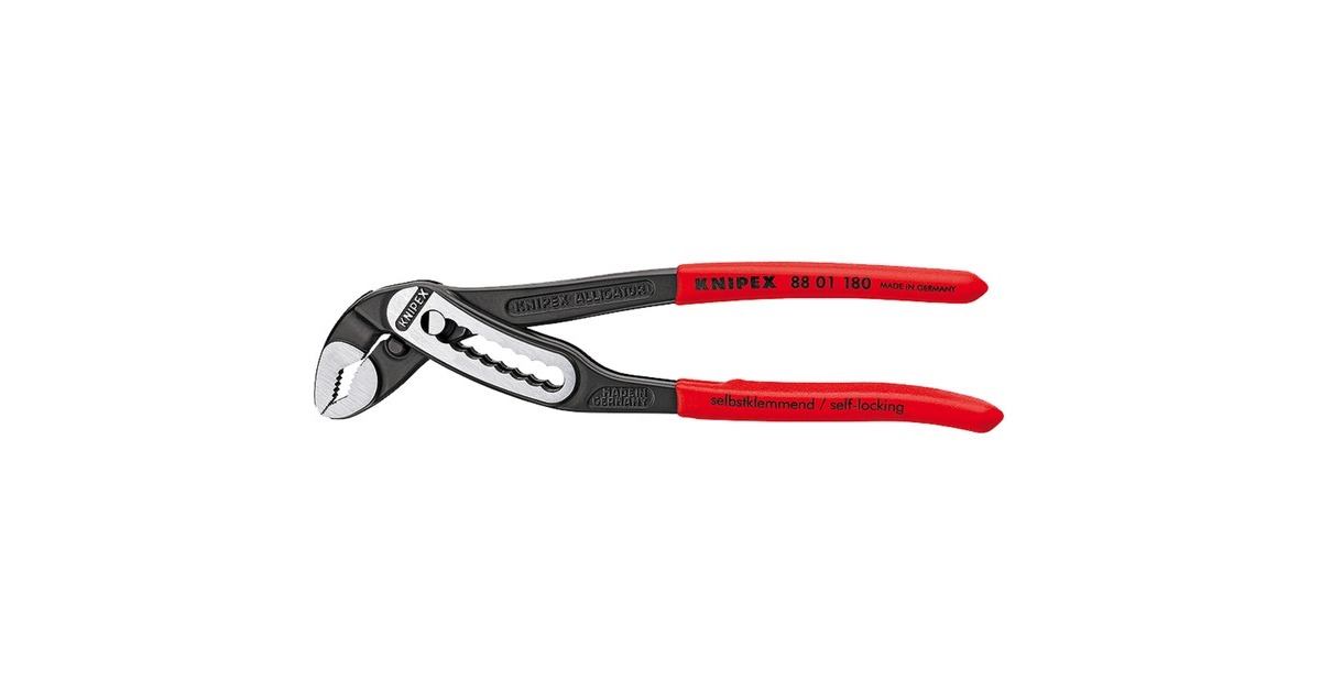 KNIPEX Alligator 8801180, 180mm, Rohr- / Wasserpumpen-Zange(schwarz/rot, 9-stufig verstellbar)