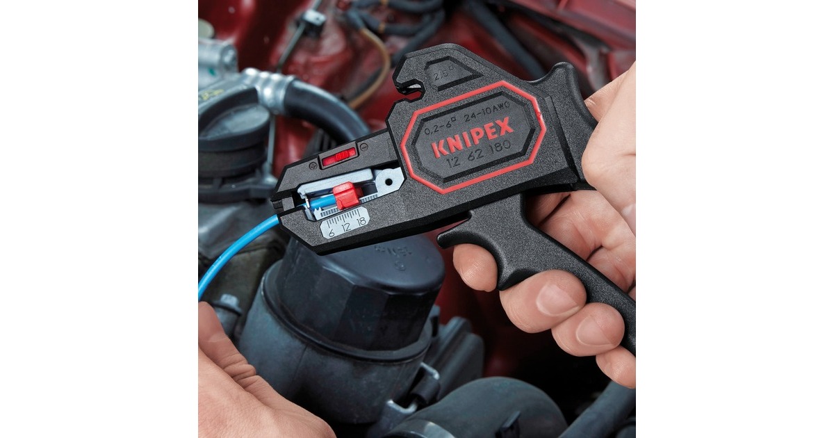 KNIPEX Automatische Abisolier-Zange 12 62 180 SB(schwarz/rot, integrierter Drahtschneider)