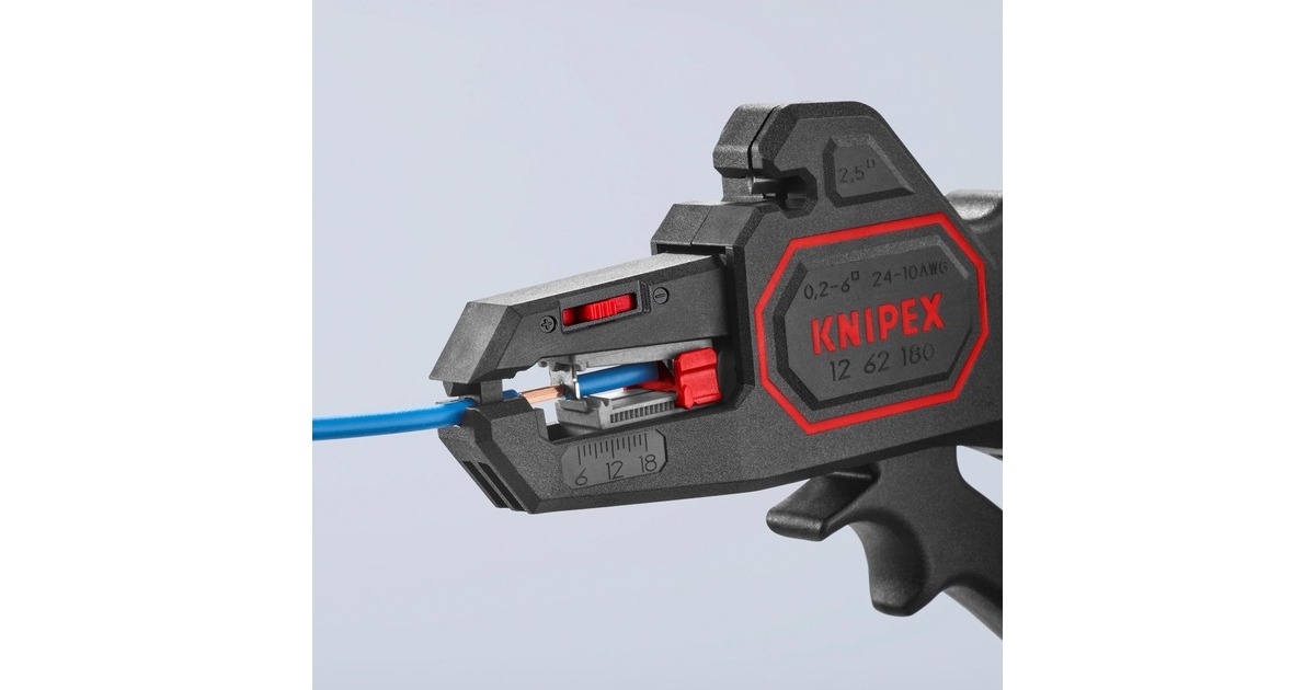KNIPEX Automatische Abisolier-Zange 12 62 180 SB(schwarz/rot, integrierter Drahtschneider)