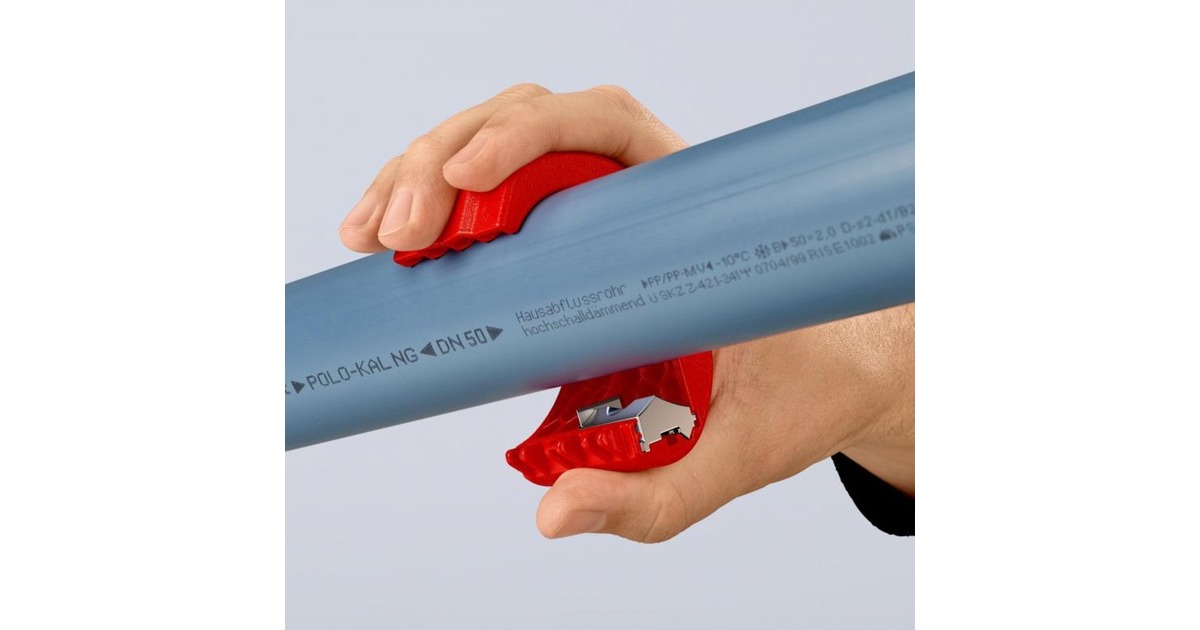 KNIPEX BiX, Rohrschneider für Kunststoffrohre und Dichthülsen(rot/blau)