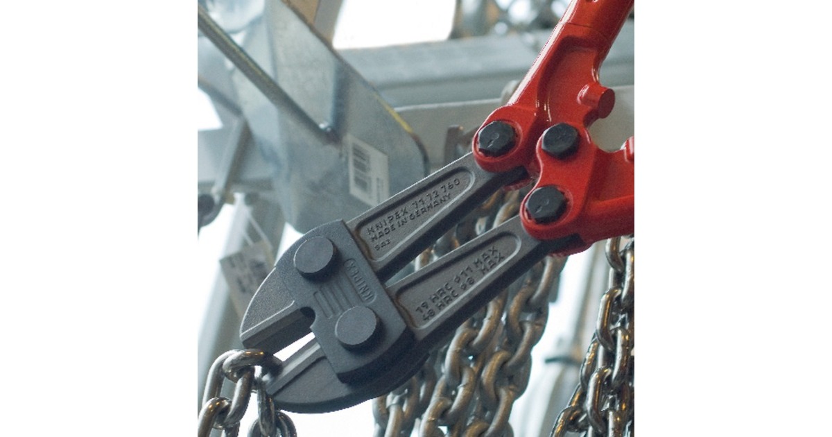 KNIPEX Bolzenschneider 71 72 910, Schneid-Zange(rot/blau, 12-fach einstellbar, mit Dämpfer)