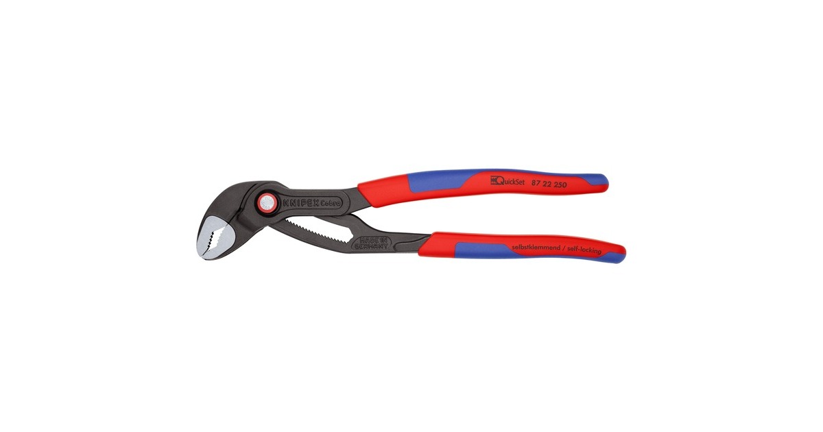 KNIPEX Cobra QuickSet Rohr- / Wasserpumpen-Zange 87 22 250(rot/blau, Länge 250mm, für Rohre bis 2")