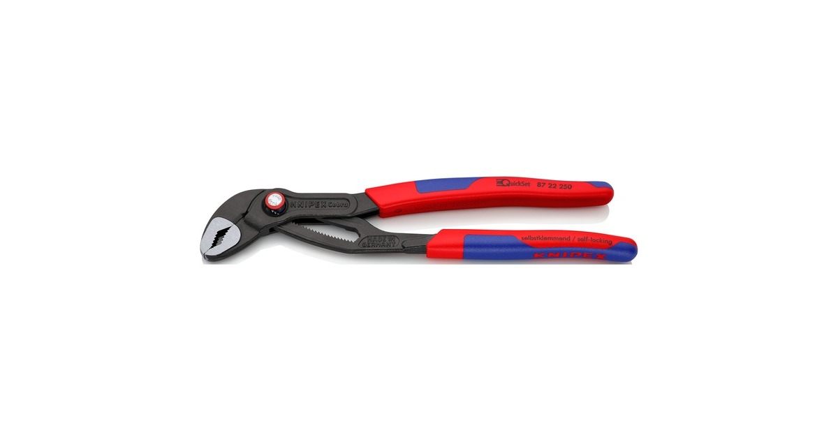 KNIPEX Cobra QuickSet Rohr- / Wasserpumpen-Zange 87 22 250(rot/blau, Länge 250mm, für Rohre bis 2