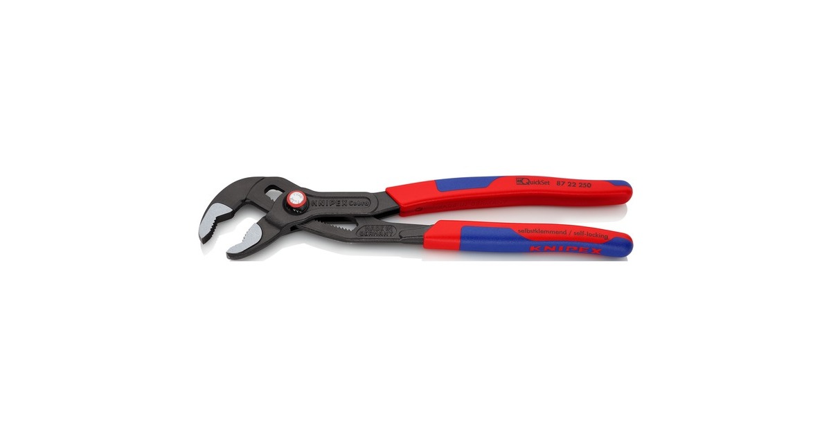 KNIPEX Cobra QuickSet Rohr- / Wasserpumpen-Zange 87 22 250(rot/blau, Länge 250mm, für Rohre bis 2