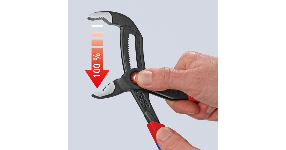 KNIPEX Cobra QuickSet Rohr- / Wasserpumpen-Zange 87 22 250(rot/blau, Länge 250mm, für Rohre bis 2