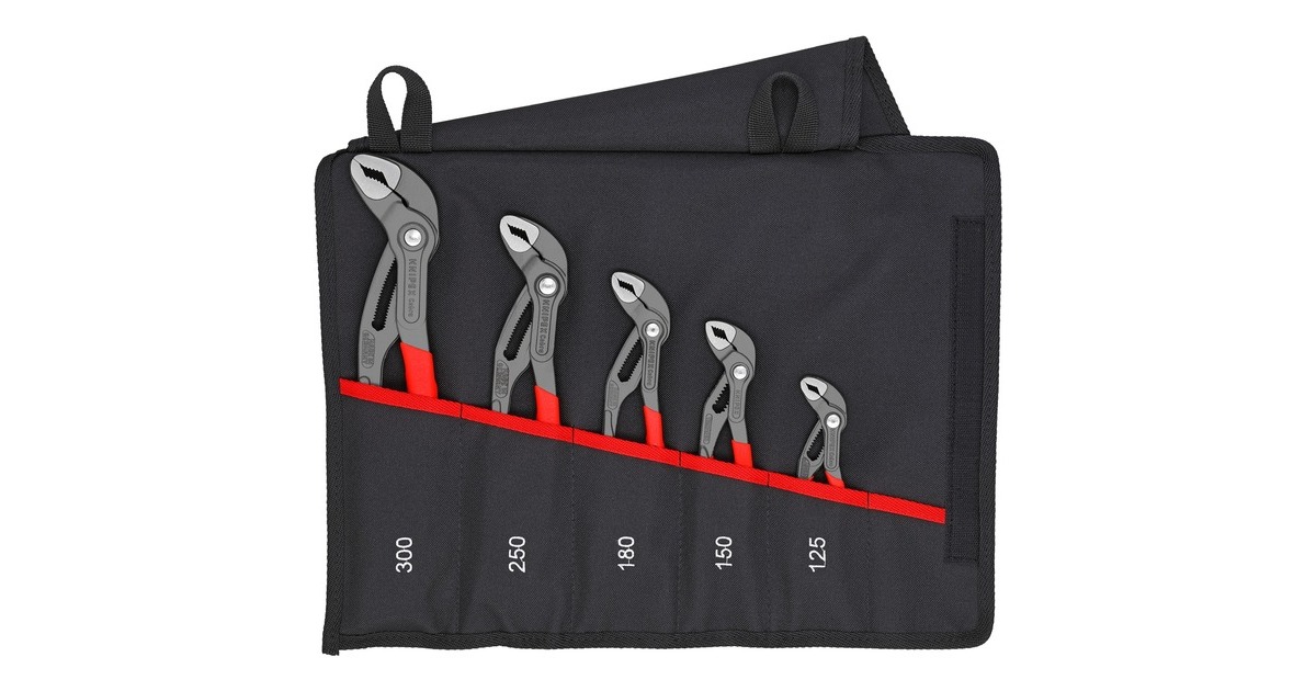 KNIPEX Cobra-Set, 5-teilig, Zangen-Set(schwarz, gezahnte Griffflächen, integrierter Klemmschutz)