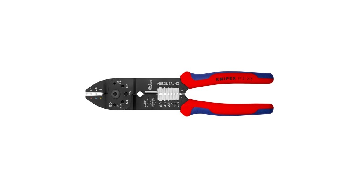 KNIPEX Crimpzange 97 21 215(rot/blau, Abisolieren, Crimpen 0,5 - 6,0mm²) KNIPEX Crimpzange 97 21 215(rot/blau, Abisolieren, Crimpen 0,5 - 6,0mm²)